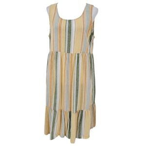 Croft & Barrow Dress Women's Size Large Tiered Linen Blend Striped Pockets